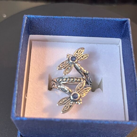 Elegant Sterling Silver Dragonfly Ring Kanchanaburi Blue Sapphires 0.25ctw - Picture 10 of 12